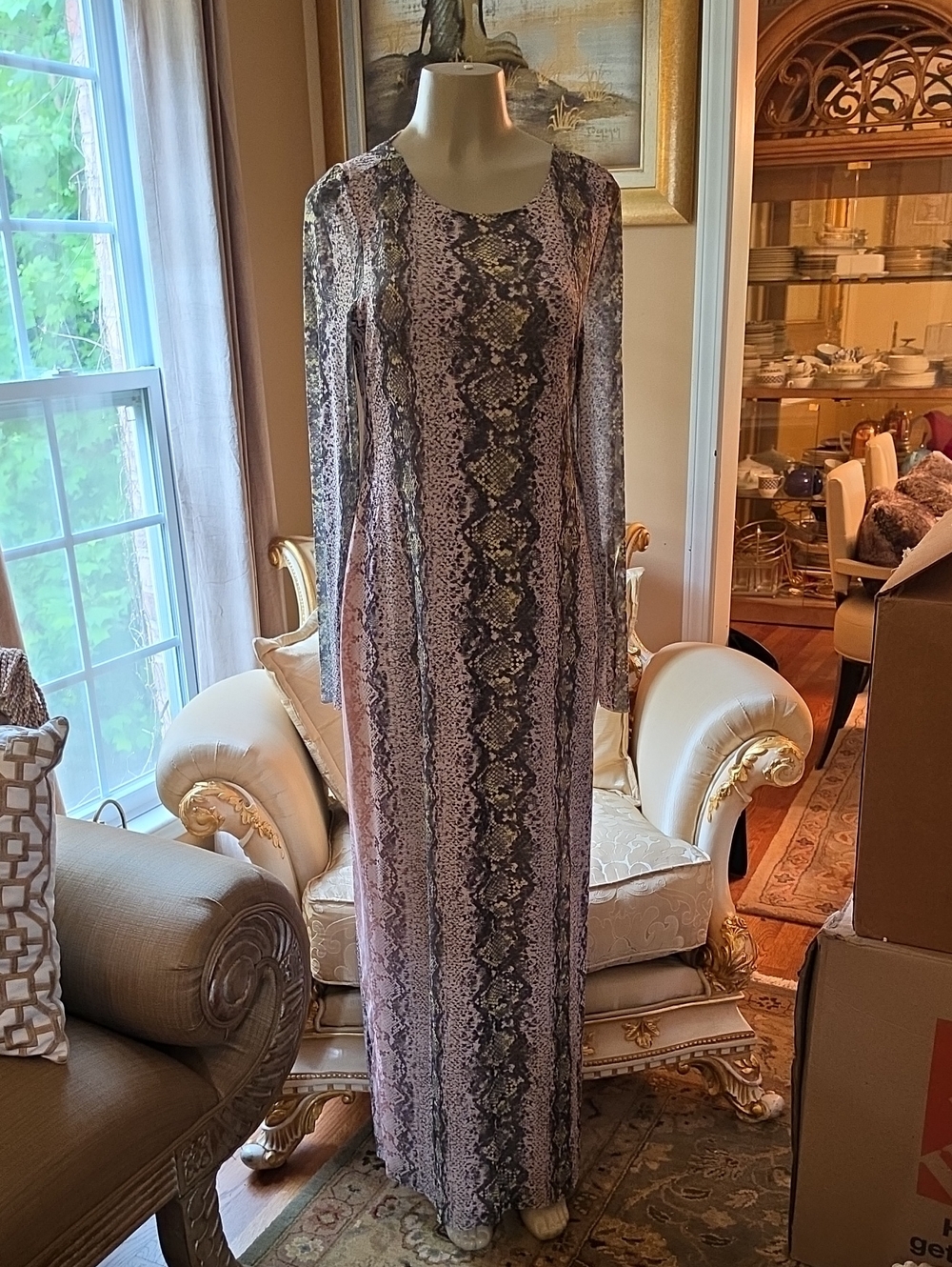 Long Sleeve Snake Print Maxi Dress -